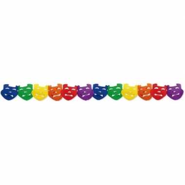3x carnaval regenboog kleuren slingers met maskers 3 meter