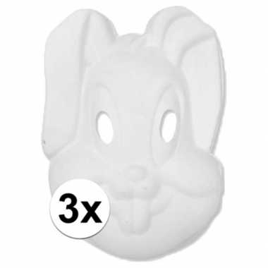 3x papier mache knutsel masker konijn/haas