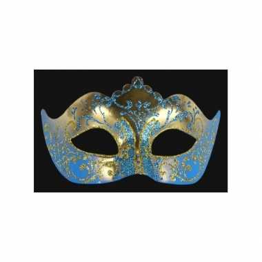 Barok oogmasker goud en blauw handgemaakt