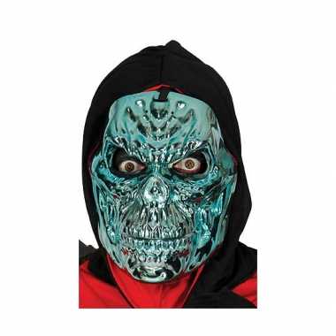Metallic blauwe horror skelet masker