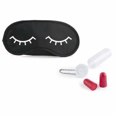 Slaapmasker slapende oogjes zwart/wit inclusief rood oordopjes
