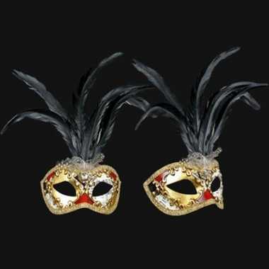 Zwarte veren oogmasker handgemaakt