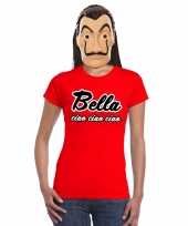 Rood bella ciao t-shirt met la casa de papel masker dames