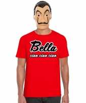 Rood bella ciao t-shirt met la casa de papel masker heren